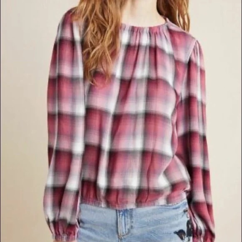 Cloth & Stone Anthropologie Plaid Button Up Top M Boho Flowy
